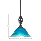 Eleganté One Light Mini Pendant in Matte Black with 10" Teal Crystal Shade