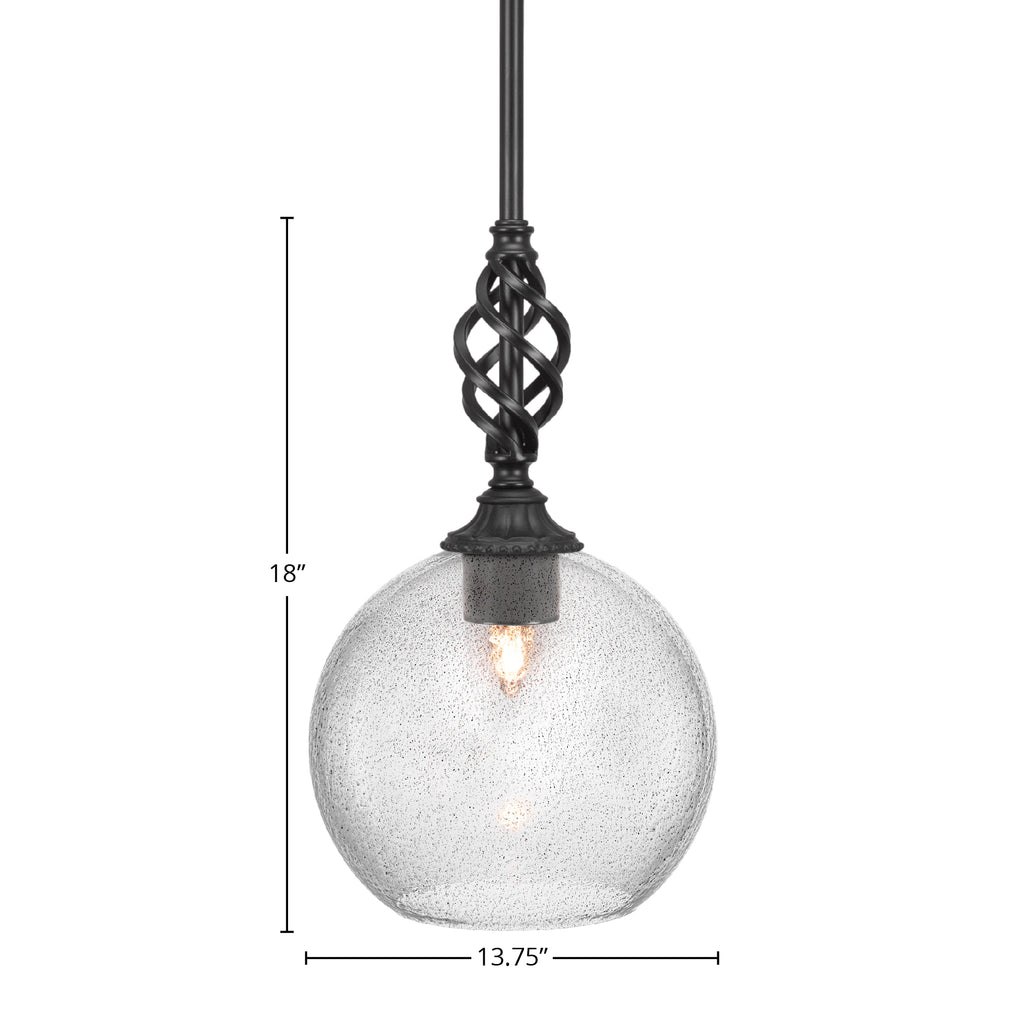 Eleganté One Light Mini Pendant in Matte Black with 13.75" Smoke Bubble Shade