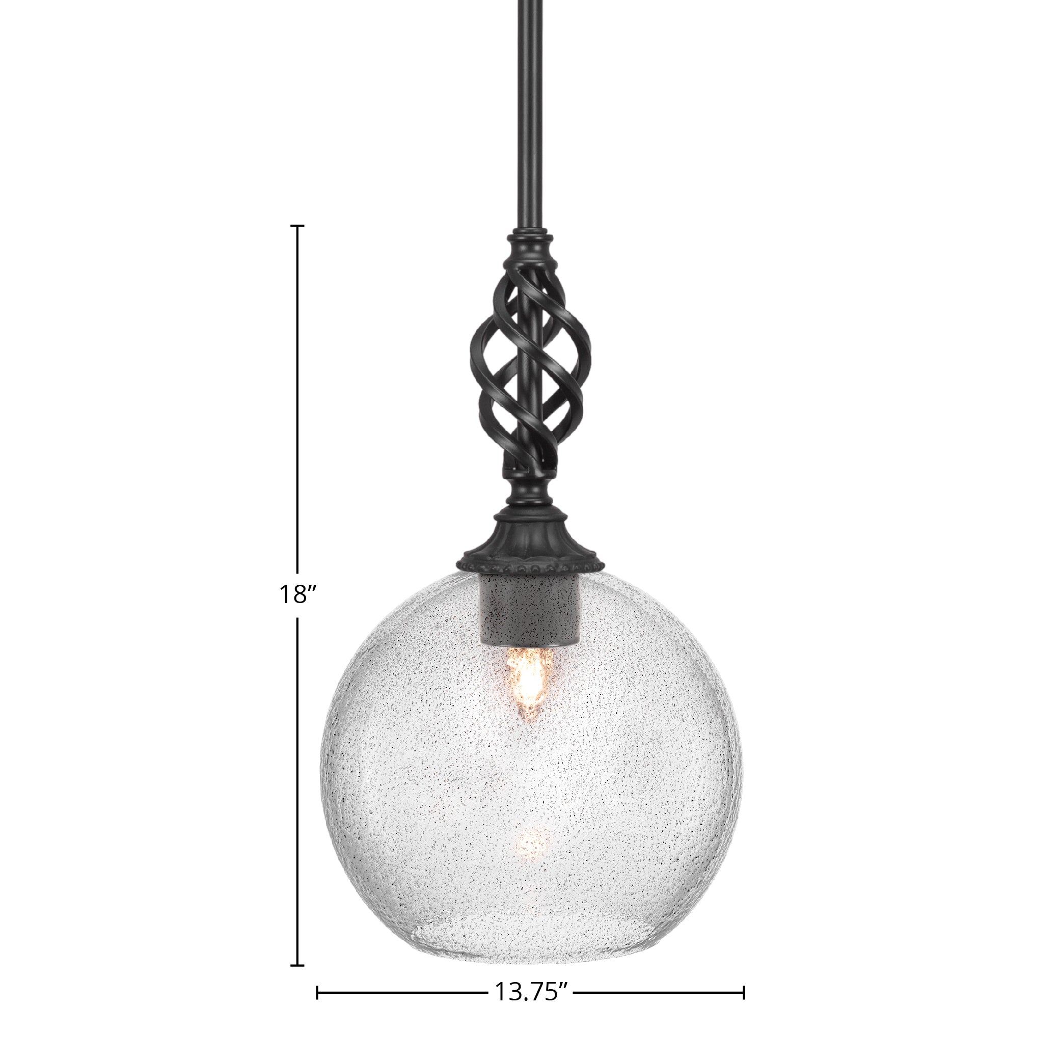 Eleganté One Light Mini Pendant in Matte Black with 13.75" Smoke Bubble Shade