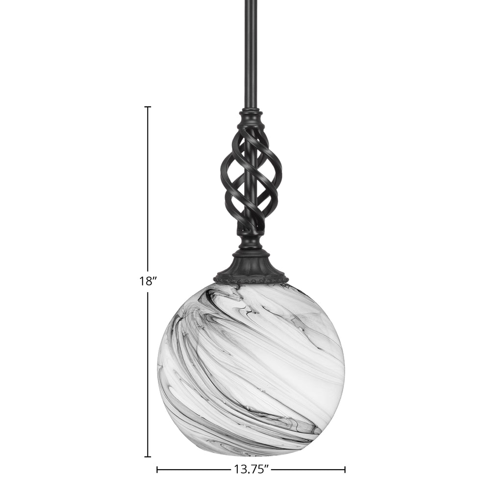 Eleganté One Light Mini Pendant in Matte Black with 13.75" Onyx Swirl Shade