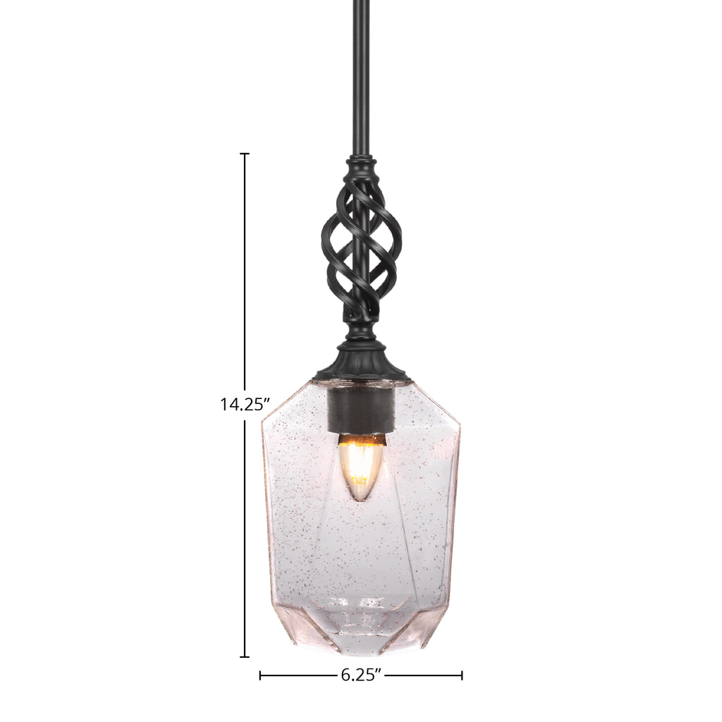 Eleganté One Light Mini Pendant in Matte Black with 6.25" Clear Bubble Shade