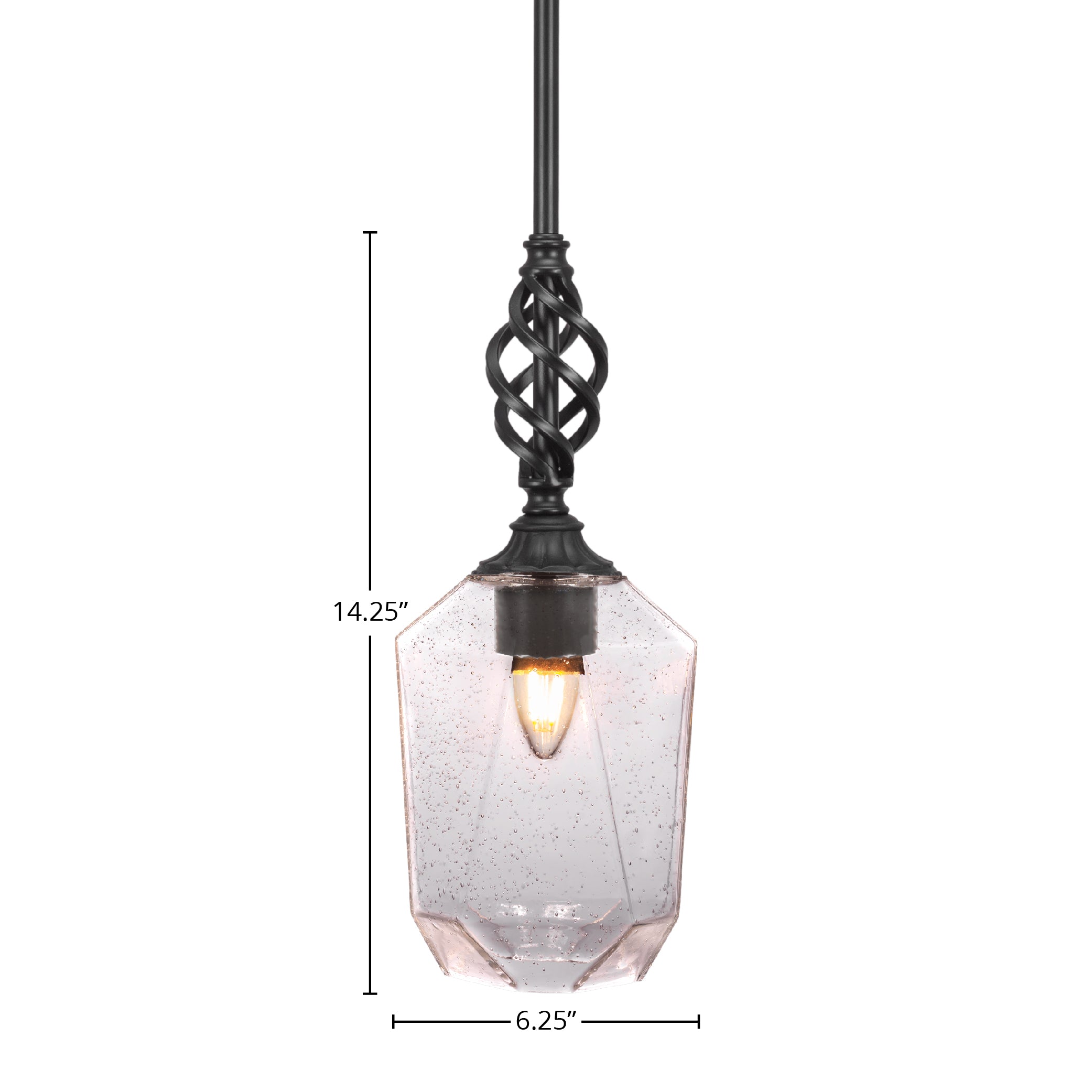 Eleganté One Light Mini Pendant in Matte Black with 6.25" Clear Bubble Shade