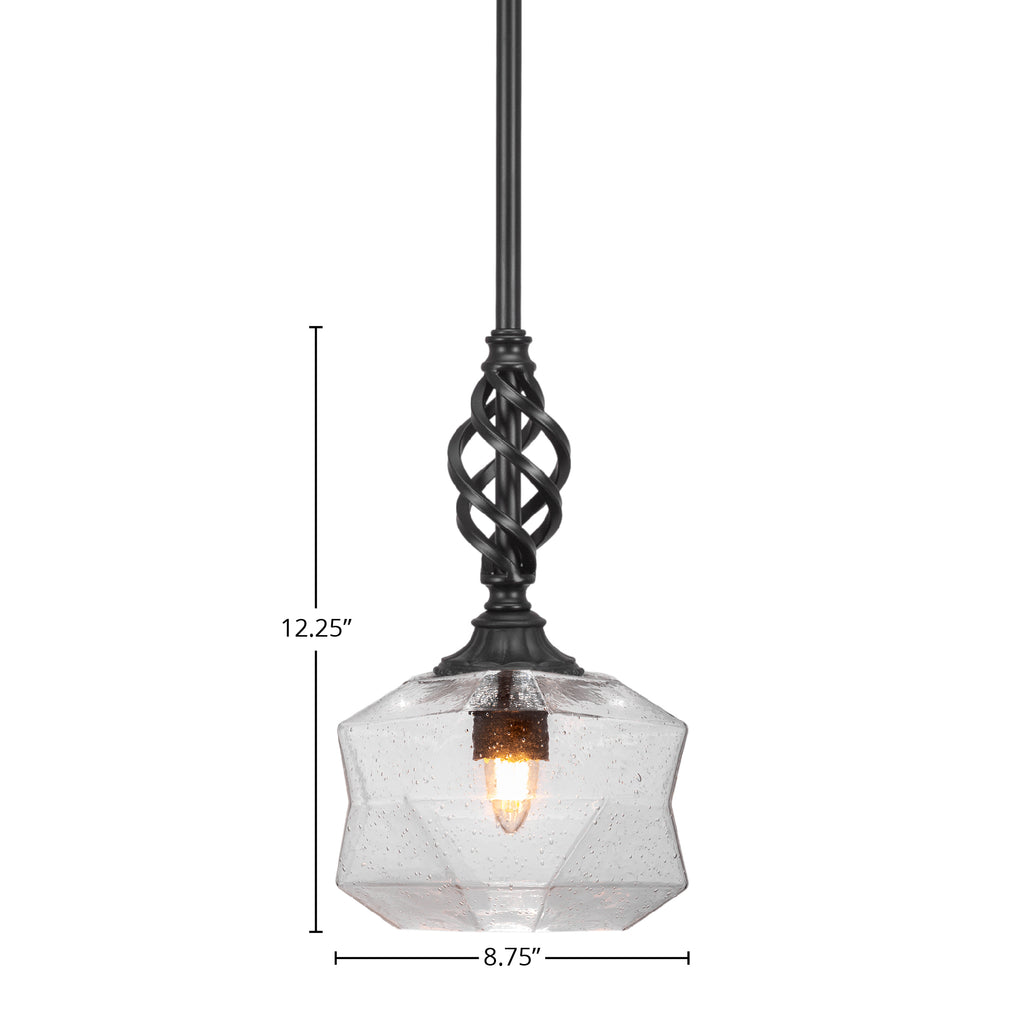Eleganté One Light Mini Pendant in Matte Black with 8.75" Clear Bubble Shade