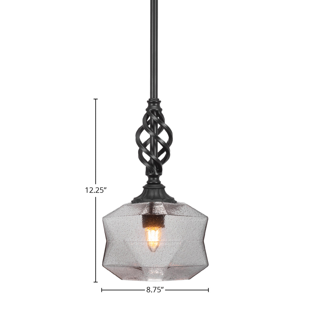 Eleganté One Light Mini Pendant in Matte Black with 8.75" Smoke Shade