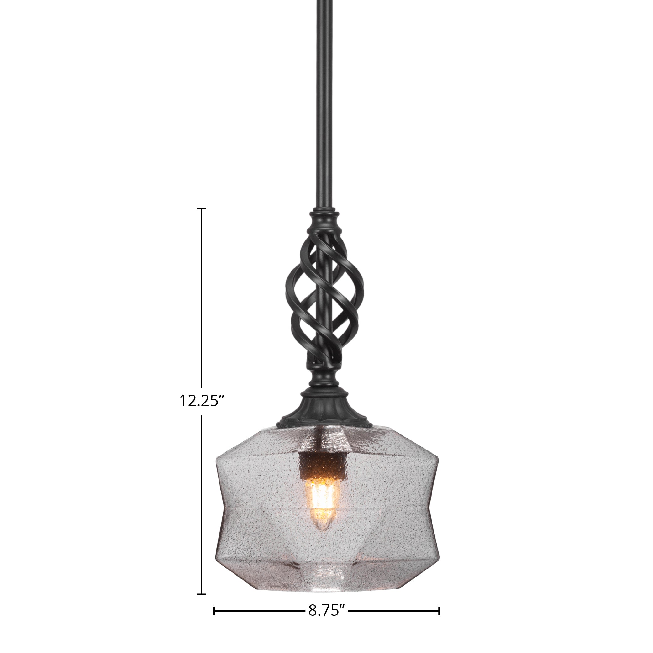 Eleganté One Light Mini Pendant in Matte Black with 8.75" Smoke Shade