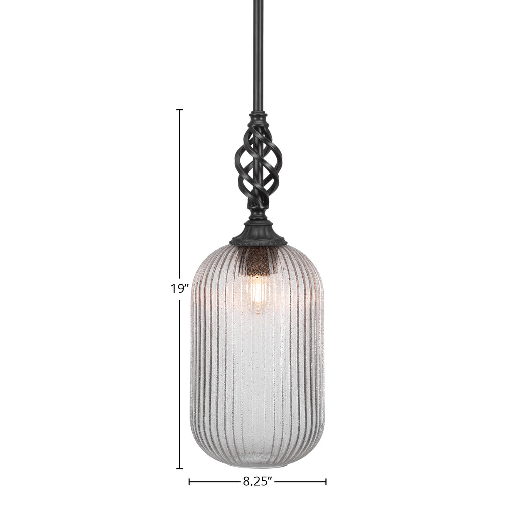 Eleganté One Light Mini Pendant in Matte Black with 8.25" Micro Bubble Ribbed Shade