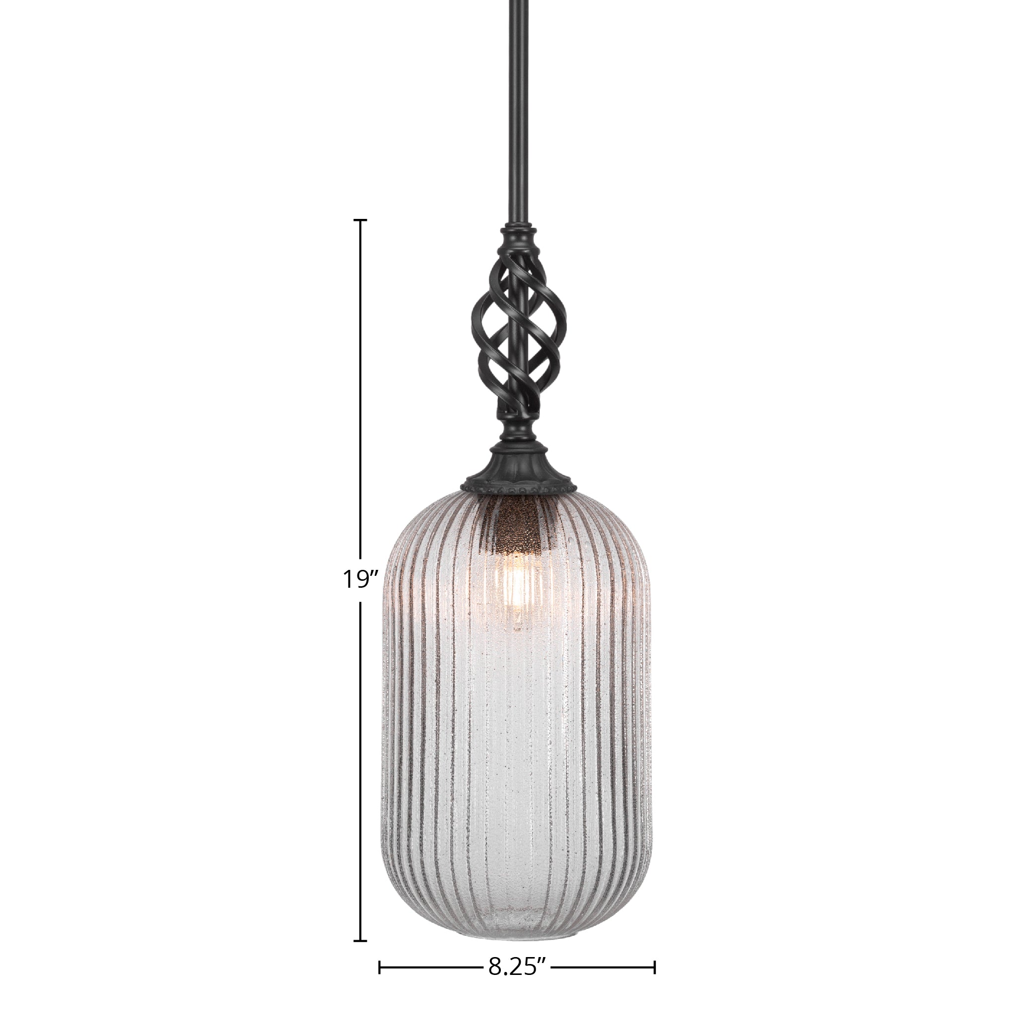 Eleganté One Light Mini Pendant in Matte Black with 8.25" Micro Bubble Ribbed Shade