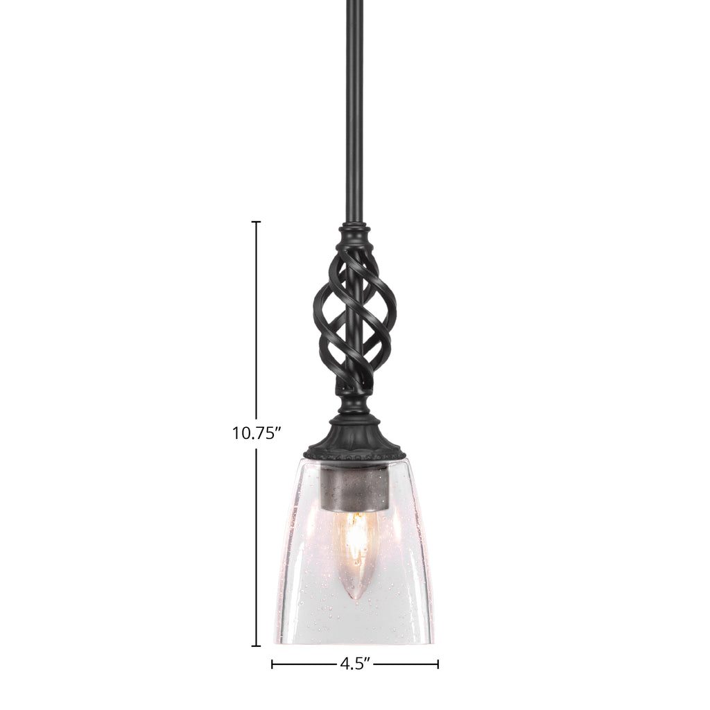 Eleganté One Light Mini Pendant in Matte Black with 4.5" Square Clear Bubble Shade