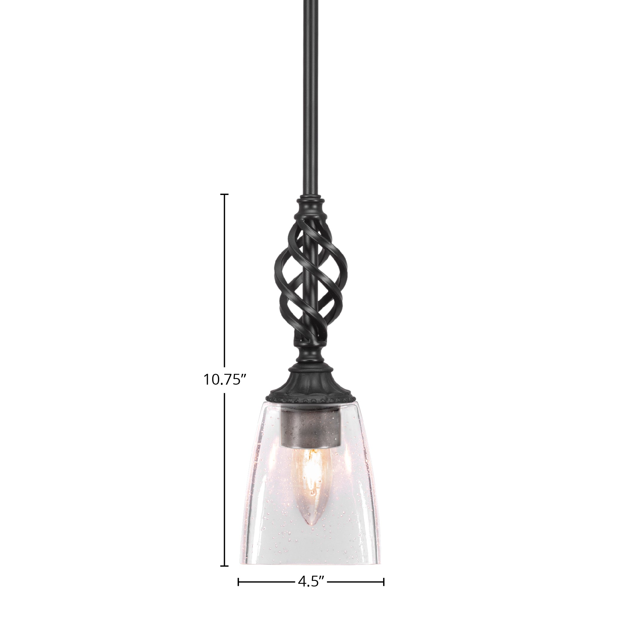 Eleganté One Light Mini Pendant in Matte Black with 4.5" Square Clear Bubble Shade