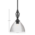 Eleganté One Light Mini Pendant in Matte Black with 10.75" Clear Ribbed Shade