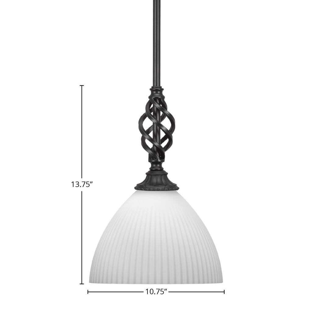 Eleganté One Light Mini Pendant in Matte Black with 10.75" Opal Frosted Shade