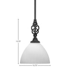 Eleganté One Light Mini Pendant in Matte Black with 10.75" Opal Frosted Shade