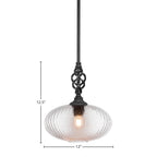 Eleganté One Light Mini Pendant in Matte Black with 12" Micro Bubble Ribbed Shade