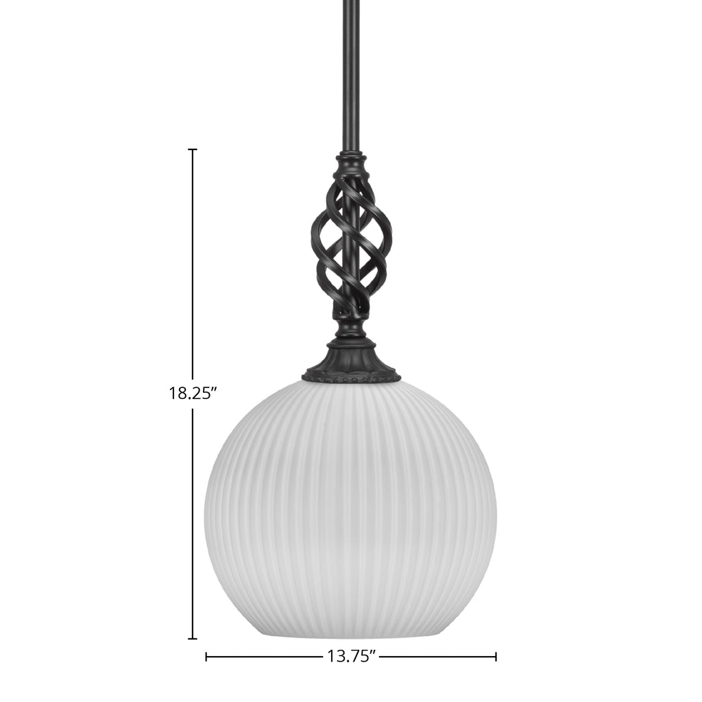 Eleganté One Light Mini Pendant in Matte Black with 13.75" Opal Frosted Shade