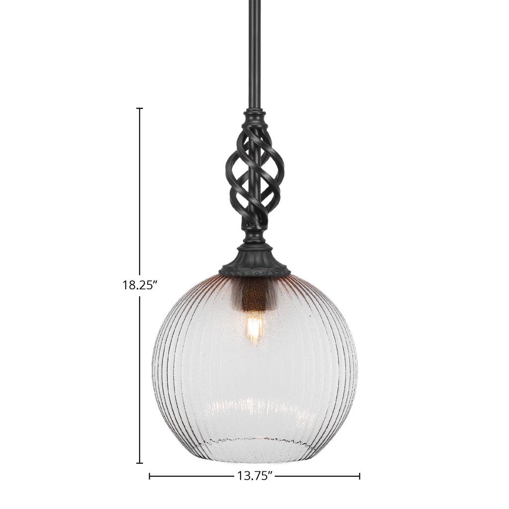 Eleganté One Light Mini Pendant in Matte Black with 13.75" Micro Bubble Ribbed Shade