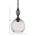 Eleganté One Light Mini Pendant in Matte Black with 13.75" Micro Bubble Ribbed Shade