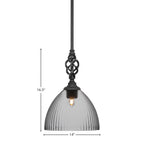 Eleganté One Light Mini Pendant in Matte Black with 14" Clear Ribbed Shade