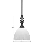 Eleganté One Light Mini Pendant in Matte Black with 14" Opal Frosted Shade