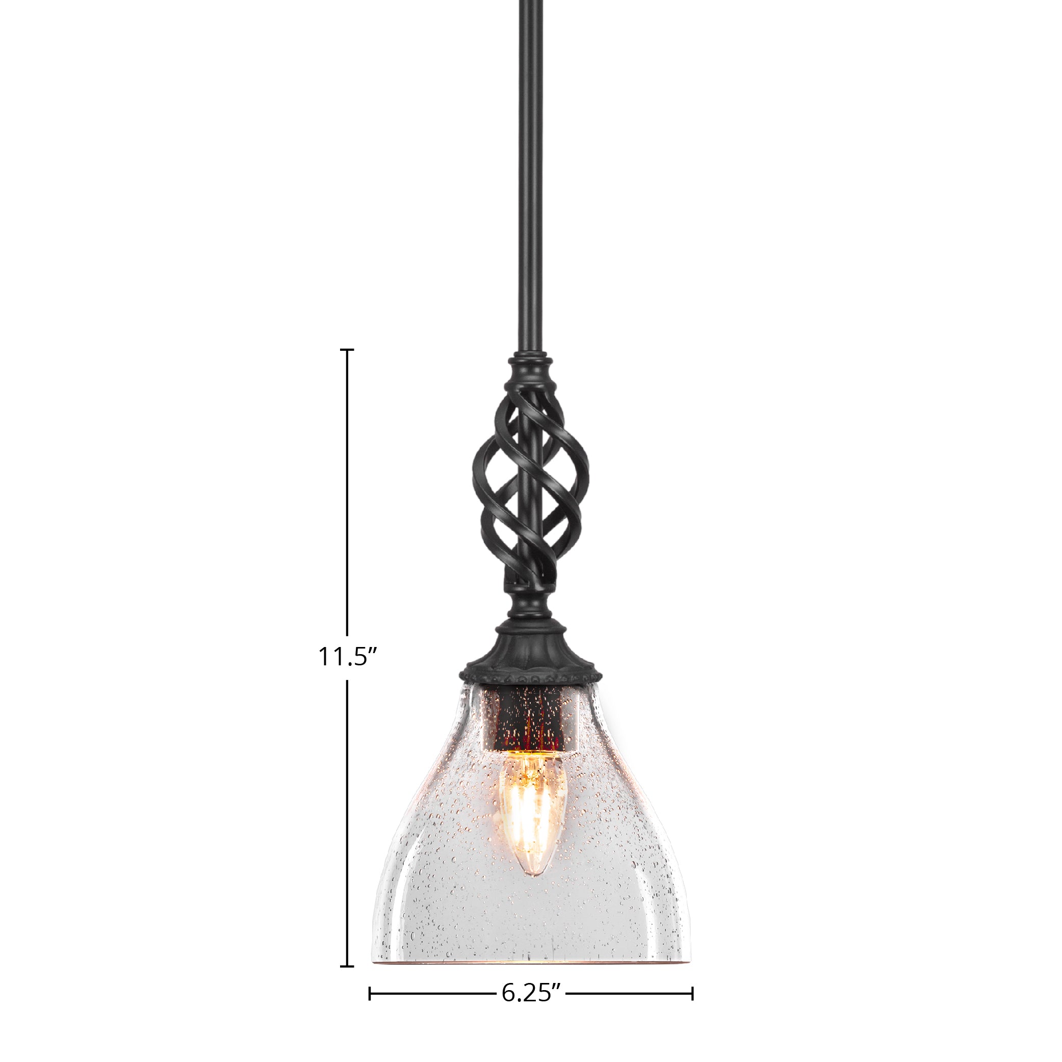 Eleganté One Light Mini Pendant in Matte Black with 6.25" Clear Bubble Shade
