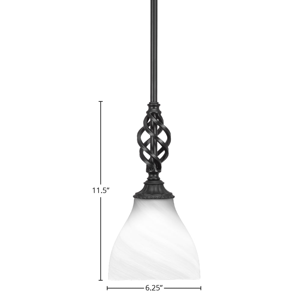 Eleganté One Light Mini Pendant in Matte Black with 6.25" White Marble Shade