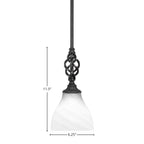 Eleganté One Light Mini Pendant in Matte Black with 6.25" White Marble Shade
