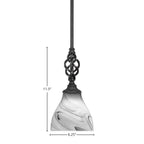Eleganté One Light Mini Pendant in Matte Black with 6.25" Onyx Swirl Shade