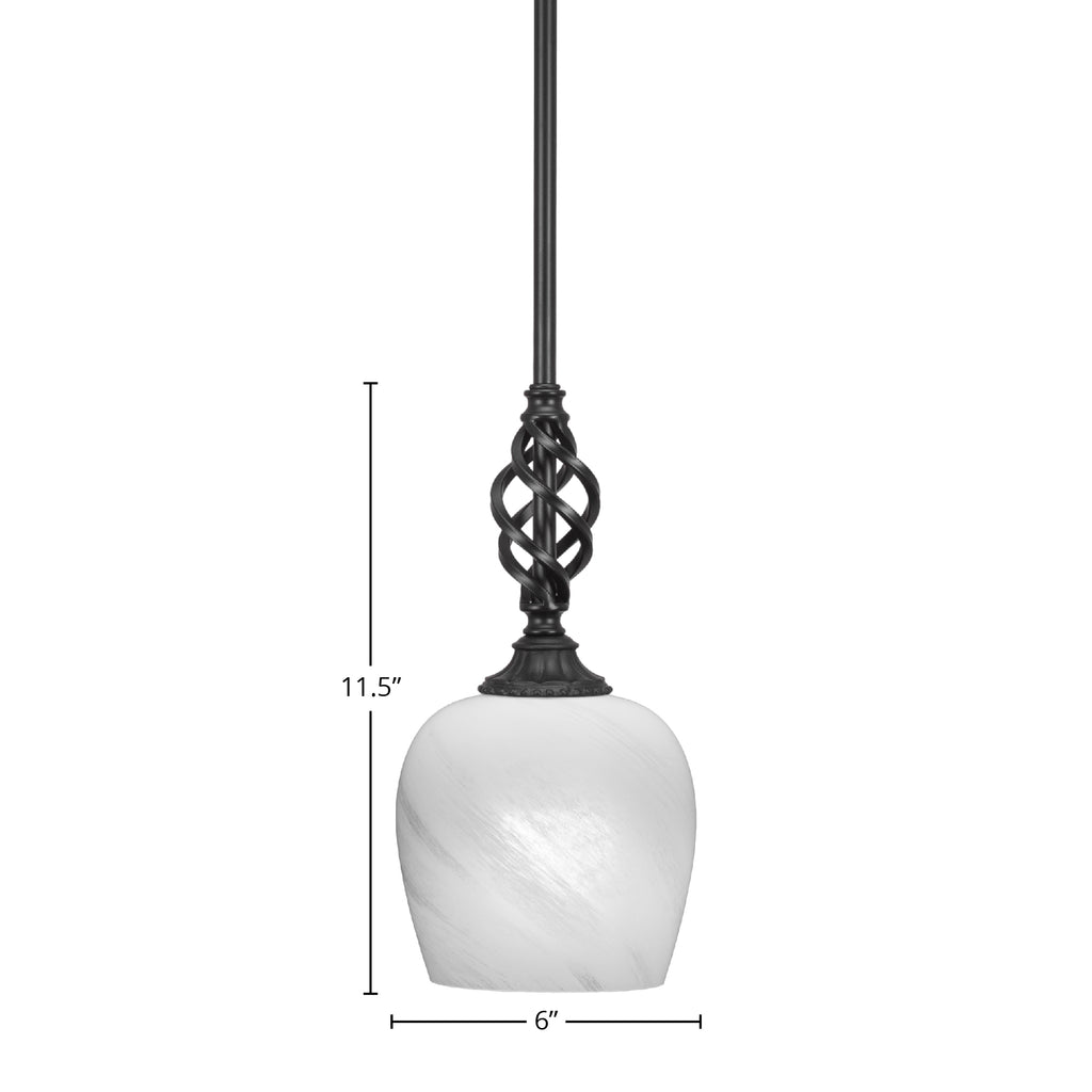 Eleganté One Light Mini Pendant in Matte Black with 6" White Marble Shade