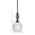 Eleganté One Light Mini Pendant in Matte Black with 6" White Marble Shade