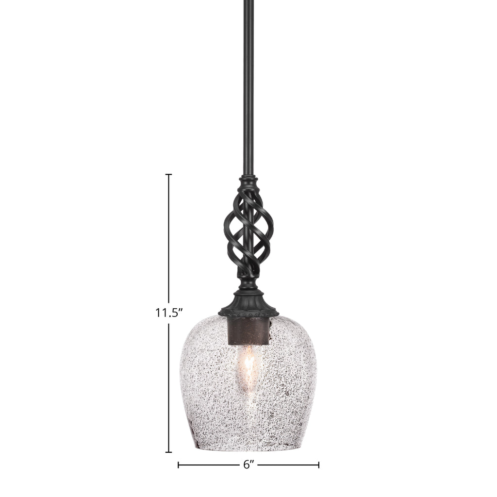 Eleganté One Light Mini Pendant in Matte Black with 6" Smoke Bubble Shade