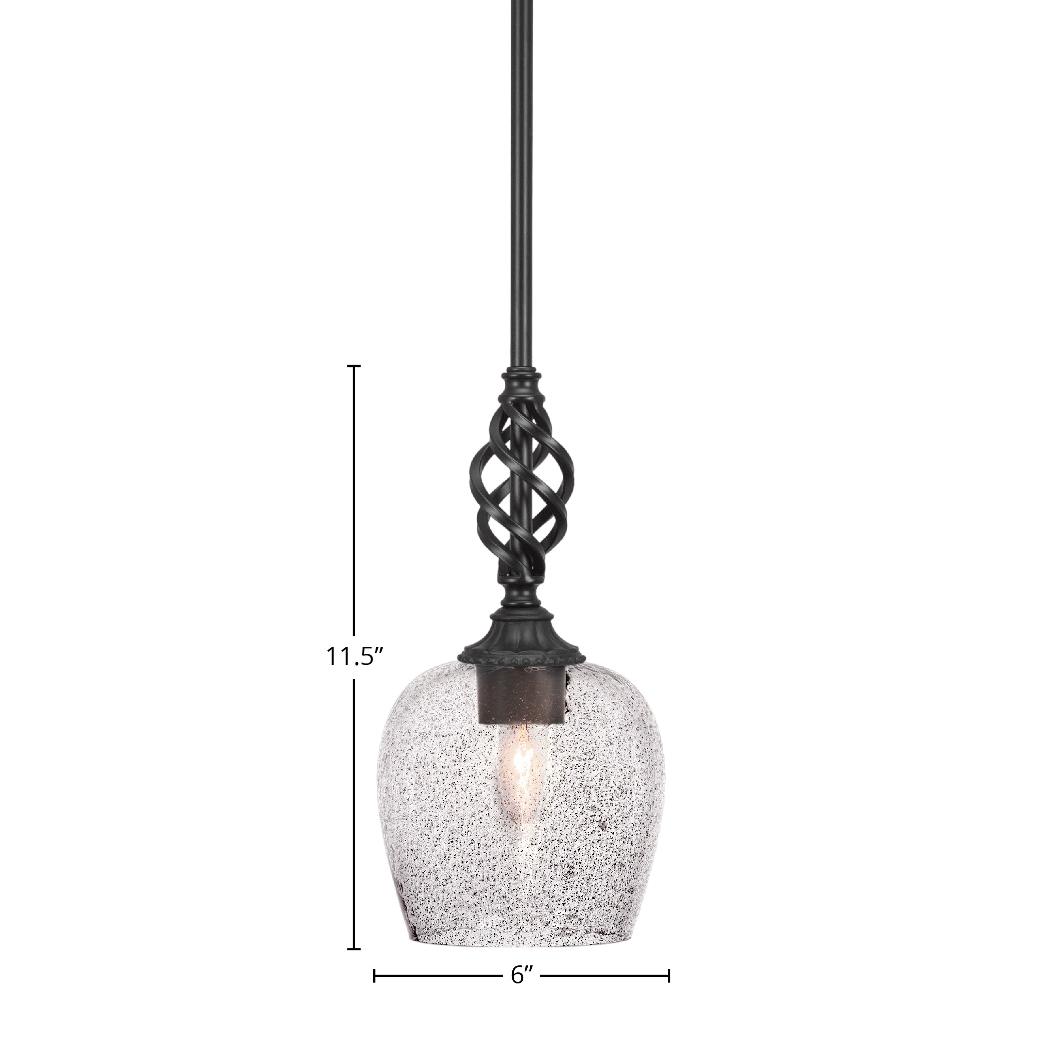 Eleganté One Light Mini Pendant in Matte Black with 6" Smoke Bubble Shade