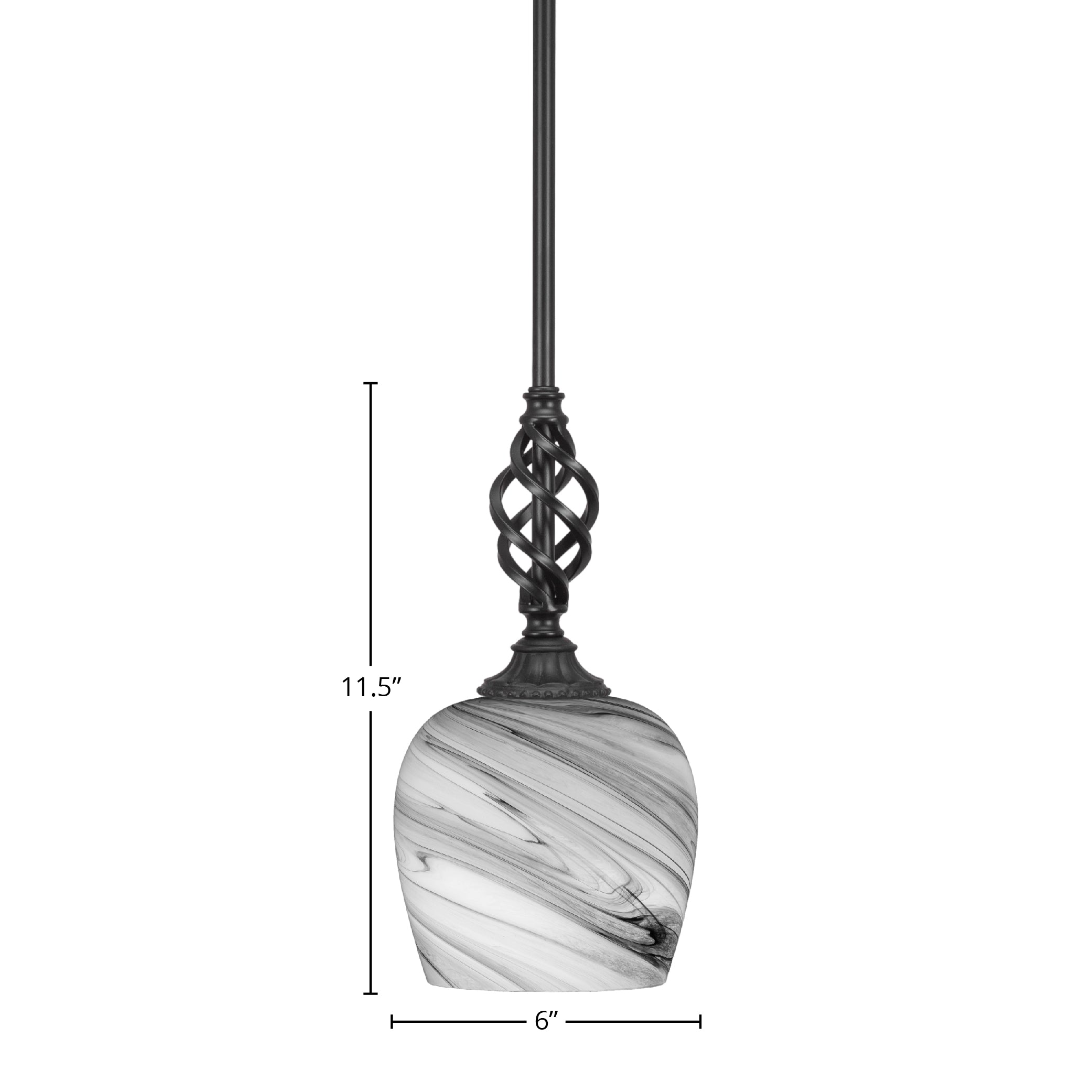 Eleganté One Light Mini Pendant in Matte Black with 6" Onyx Swirl Shade