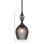 Eleganté One Light Mini Pendant in Matte Black with 7.5" Smoke Textured Shade