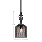 Eleganté One Light Mini Pendant in Matte Black with 7" Smoke Textured Shade