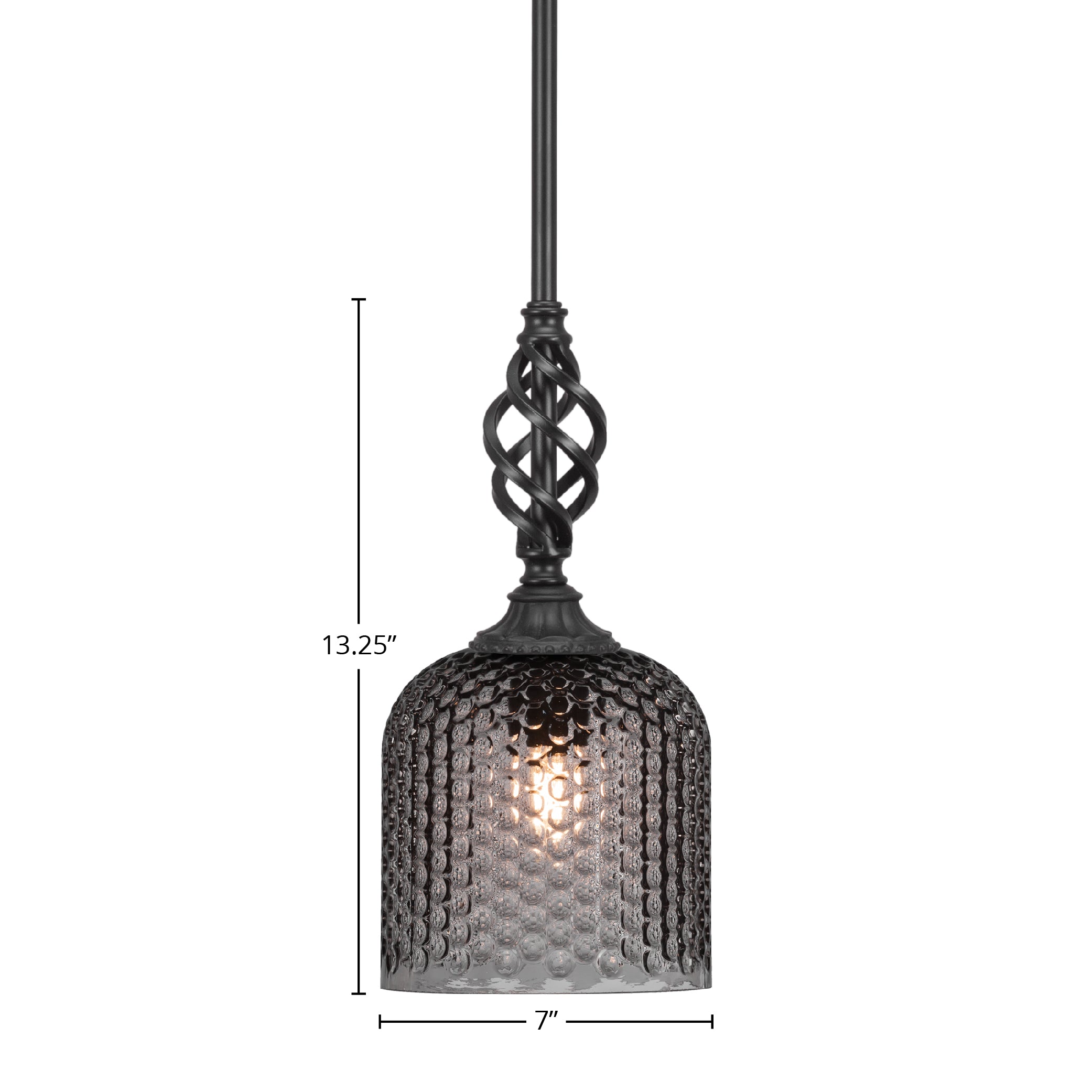 Eleganté One Light Mini Pendant in Matte Black with 7" Smoke Textured Shade