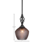 Eleganté One Light Mini Pendant in Matte Black with 9" Smoke Textured Shade