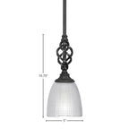 Eleganté One Light Mini Pendant in Matte Black with 5" Clear Ribbed Shade