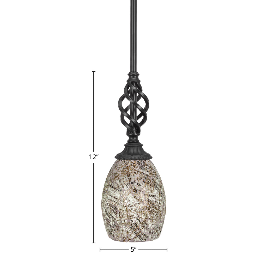 Eleganté One Light Mini Pendant in Matte Black with 5" Natural Fusion Shade