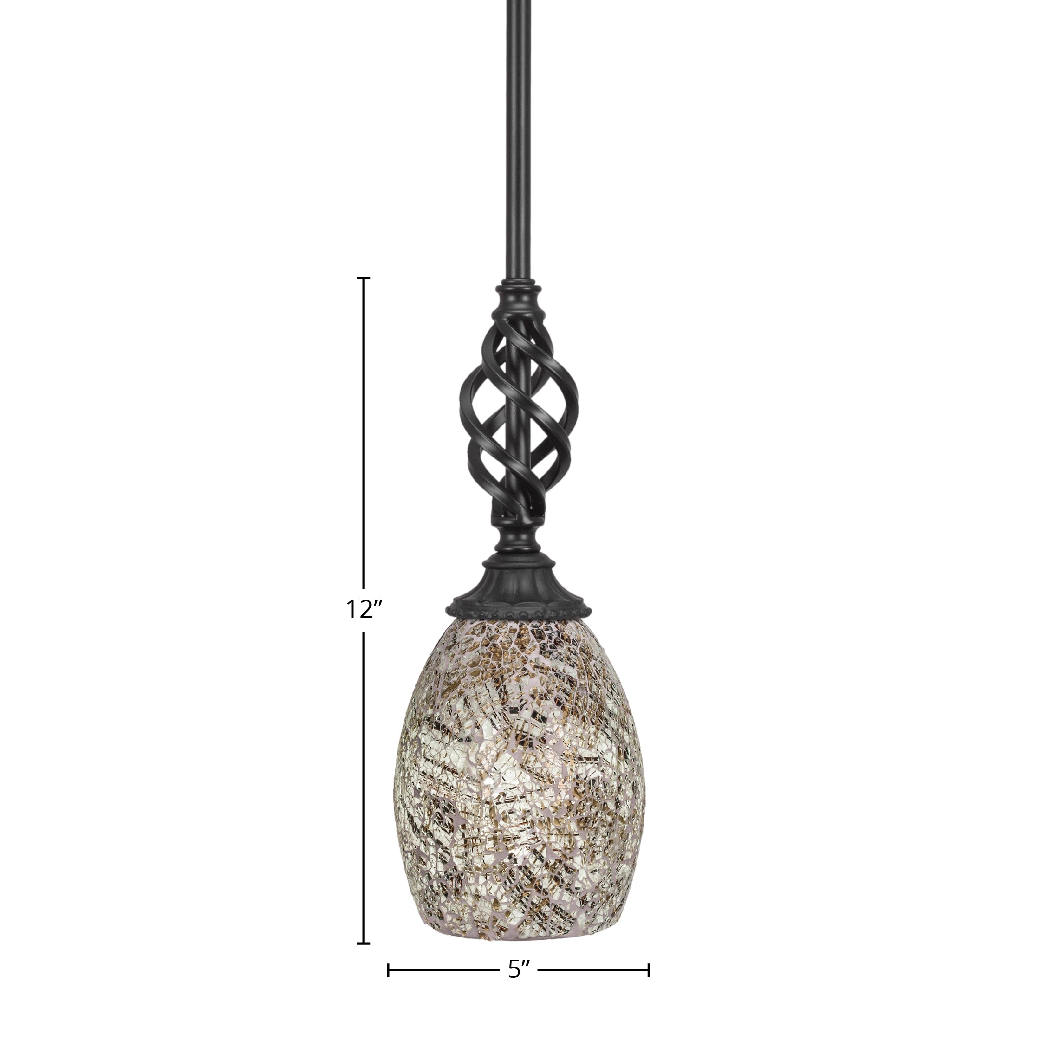 Eleganté One Light Mini Pendant in Matte Black with 5" Natural Fusion Shade