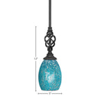 Eleganté One Light Mini Pendant in Matte Black with 5" Turquoise Fusion Shade