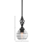 Eleganté One Light Mini Pendant in Matte Black with 6" Clear Ribbed Shade