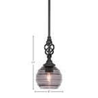 Eleganté One Light Mini Pendant in Matte Black with 6" Smoke Ribbed Shade