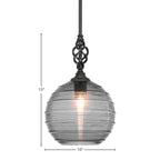 Eleganté One Light Mini Pendant in Matte Black with 10" Smoke Ribbed Shade