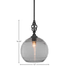 Eleganté One Light Mini Pendant in Matte Black with 12" Clear Ribbed Shade