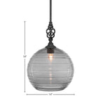 Eleganté One Light Mini Pendant in Matte Black with 14" Smoke Ribbed Shade