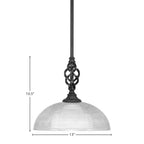 Eleganté One Light Mini Pendant in Matte Black with 13" Clear Ribbed Shade