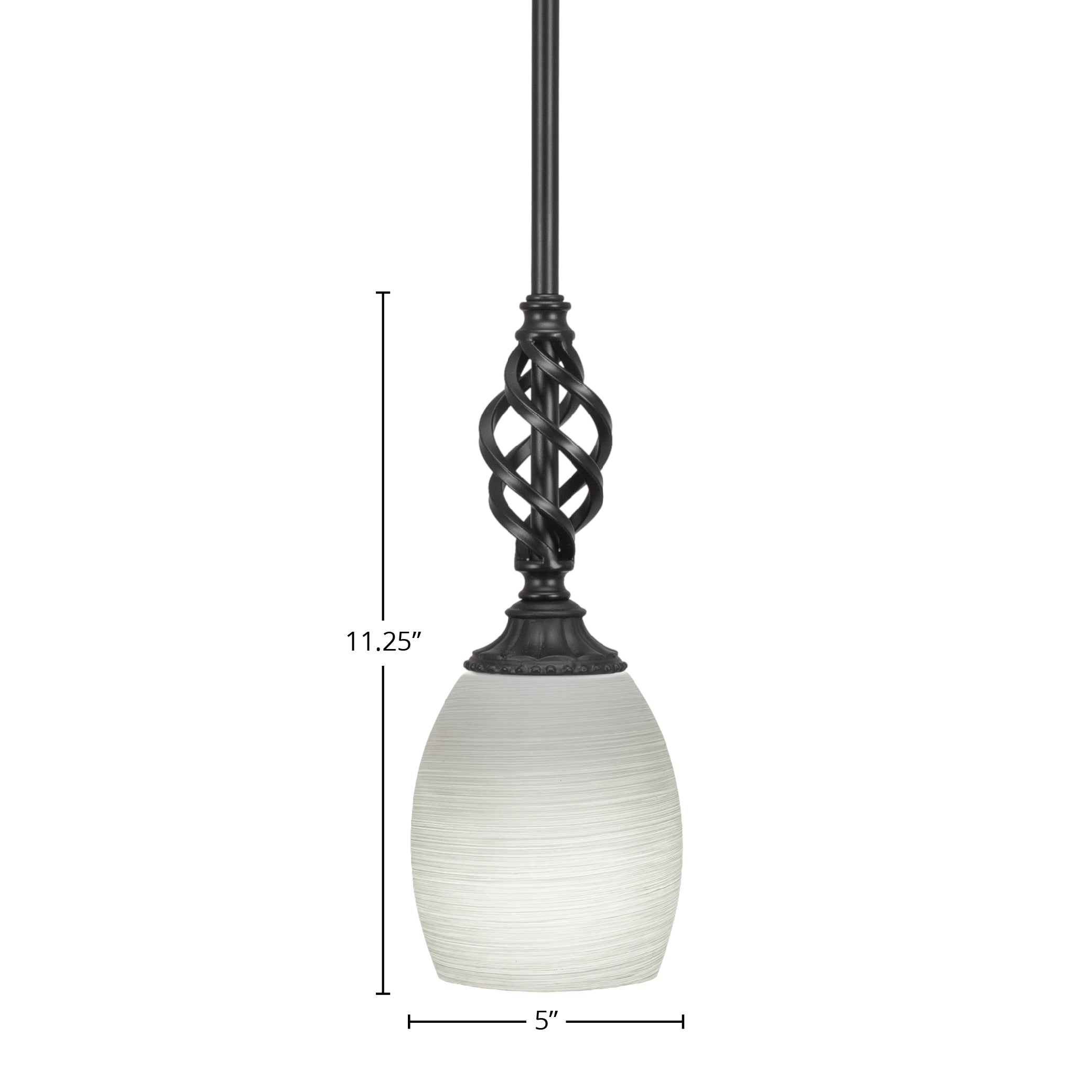 Eleganté One Light Mini Pendant in Matte Black with 5" White Linen Shade
