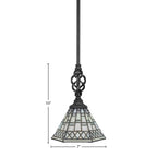 Eleganté One Light Mini Pendant in Matte Black with 7" Pewter Art Glass Shade