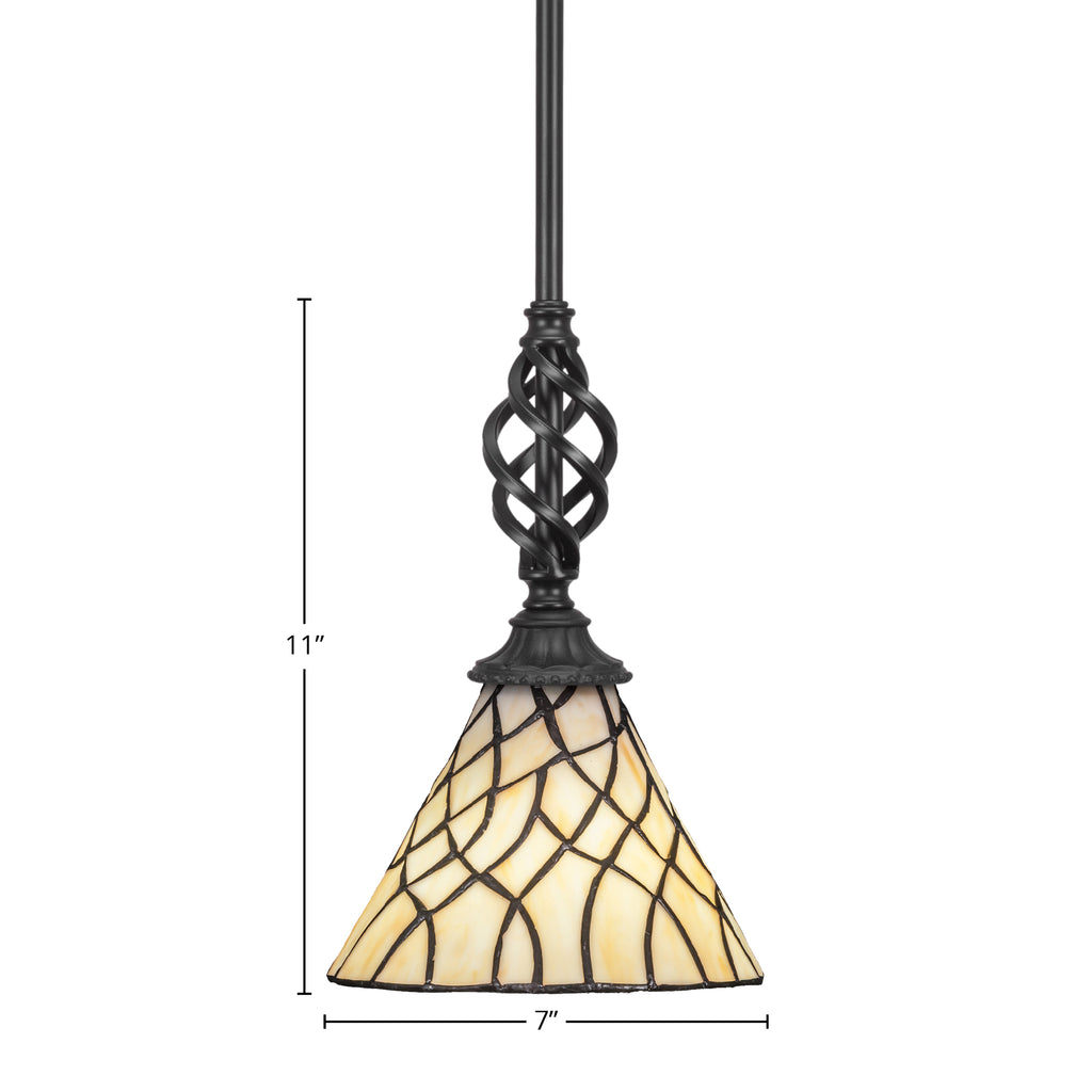 Eleganté One Light Mini Pendant in Matte Black with 7" Sandhill Art Glass Shade
