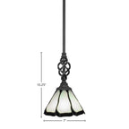 Eleganté One Light Mini Pendant in Matte Black with 7" Pearl & Black Flair Art Glass Shade