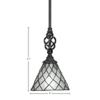 Eleganté One Light Mini Pendant in Matte Black with 7" Diamond Ice Art Glass Shade